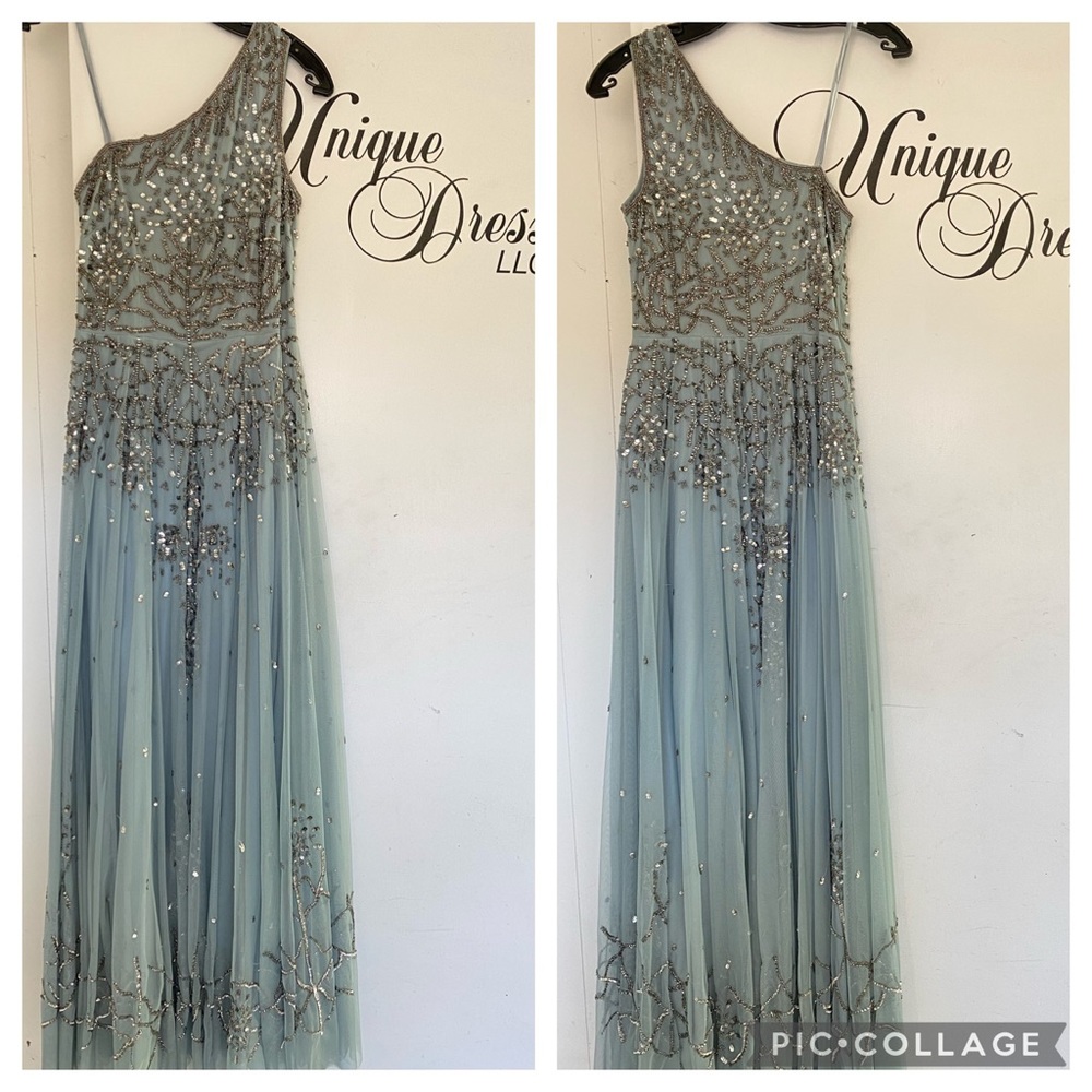 Adrianna Papell one shoulder light blue beaded long gown - Picture 11 of 13
